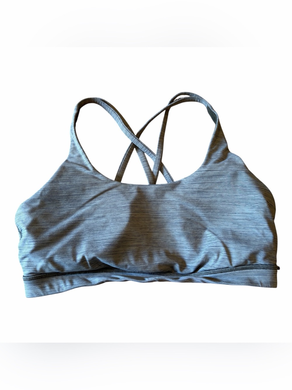 Lululemon Energy Bra Size 12 Green White Stripe Medium Support LW2581S Like New